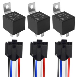Aiqeer Pack of 3 4-Pin Car Relay, 24 V 40 A SPST Car Relay, with Wiring Harness Socket and Pre-Wired (Black)