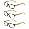 V.W.E. 3 Pairs Genuine Real Bamboo Reading Glasses - Rectangular
