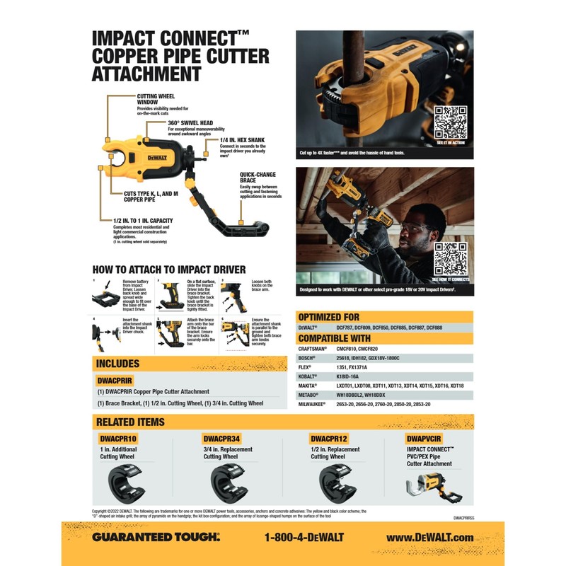 DEWALT IMPACT CONNECT Copper Pipe Cutter, Impact Driver Attachment, Tubing