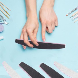 Hwsyin Pack of 12 Professional Nail Files, Black 100/180 Grit with White 180/240 Nail Files for Gel Nails, Core Colour Purple, Washable Double-Sided Nail Files for Salon, Nail Studio and Home