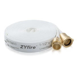 ZYfire Fire Hose - 1-1/2" ID x 50 FT Single Jacket TPU Fire Hose White Firefighter Hose with NPSH Brass Couplings Lightweight Lay Flat Water Hose for Use in Firefighting