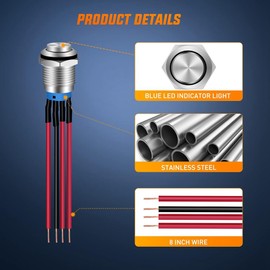 domoi 5PCS Push Button Switch with Pre Wired Harness LED Round Waterproof Metal Switch 12mm