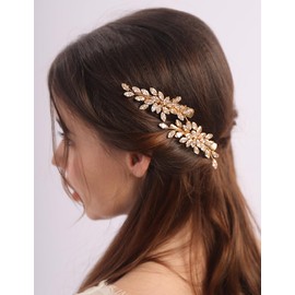 Rumtock 2pcs Cubic Zirconia Gold Hair Pins Set for Wedding Brides Women Banquet Sparkle Hair Accessories Vintage Rhinestones Jewelry (Gold)