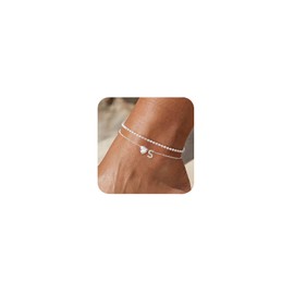 CIOMY Heart Initial Silver Anklets for Women Waterproof Dainty Silver Plated ankle bracelets for women Large Ankle Women's Anklets Tennis ankle bracelets Non Tarnish Summer Beach Foot Jewelry Letter S