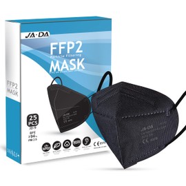 FFP2 Face Masks UK Certified Pack of 25 - Flat Fold Face Masks Black - Disposable Safe KN95 Face Mask 5-Layer Fiber Protection Filter>94% Anti Dust Masks for Sanding - Portable Travel Friendly