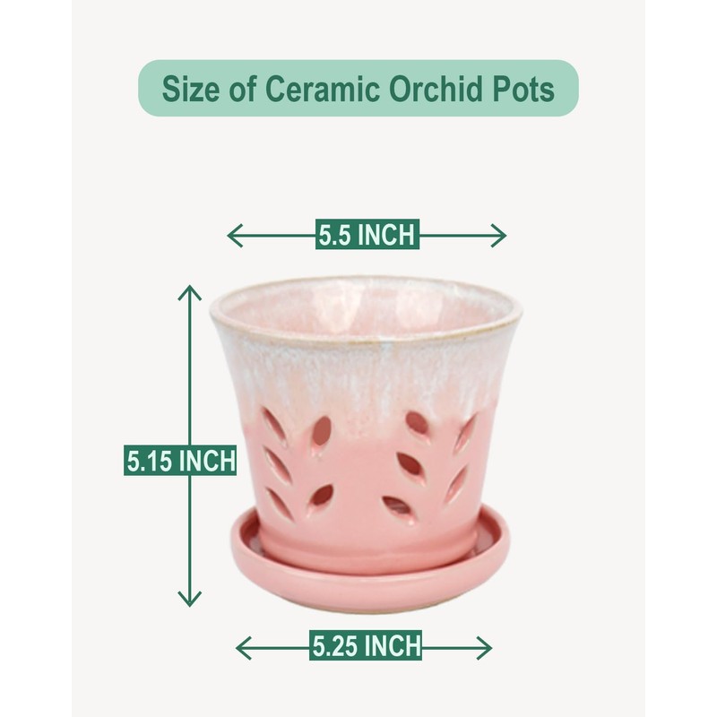 vensovo 6 Inch Ceramic Orchid Pot - Orchid Pot with