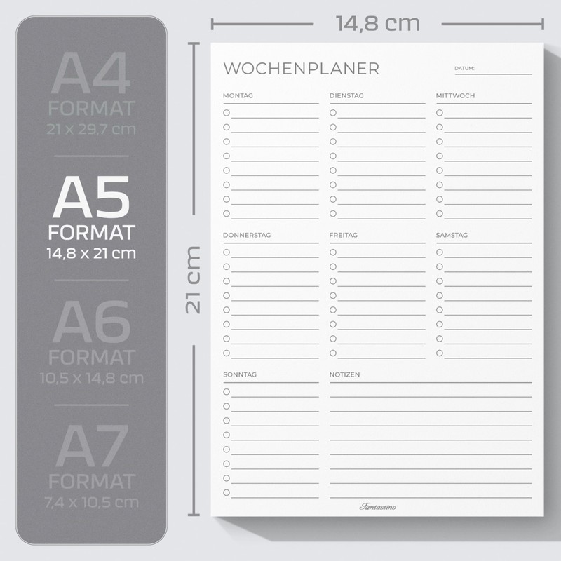 Fantastino A5 Weekly Planner Pad 100 Sheets (22+ Months) -