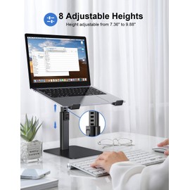 Babacom Laptop Stand for Desk, 8 Adjustable Height Aluminum Laptop Riser, Ergonomic Computer Stand Sit to Stand Compatible with MacBook, Air, Pro and More 10"-16" Notebooks - Black