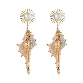 JDONL Sea Snail Shell Conch Stud Earrings for Women Bohemian Ocean Conch Pearl Seashell Dangle Earrings Summer Beach Sea Jewelry Gift (Coffee)