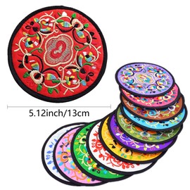 Petunny 12Pcs Cloth Coasters for Drinks Washable,5.12 Inch Boho Vintage Embroidered Coasters,Fabric Round Floral Coasters for Home Wedding Party Tabletop Decoration(Mix Colors)