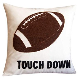 DECOPOW Embroidered Football with Touchdown Throw Pillow Cover,Square 18 inches Decorative Canvas Pillow Cover with Touchdown Pattern,Cover Only (Touchdown)