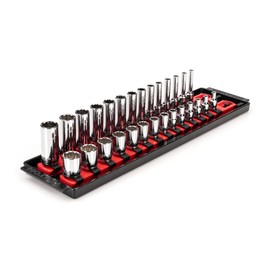 TEKTON 1/4 Inch Drive 12-Point Socket Set with Rails, 28-Piece (4-15 mm) | SHD90214