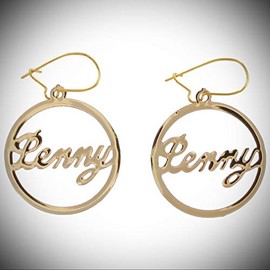 Vintage Script Gold Tone Name"Penny" Pierced Earrings For Women Statement Chunky Crystal Fashion Jewelry Or Clip Statement Chunky Pendant Rhinestone Necklace for Women
