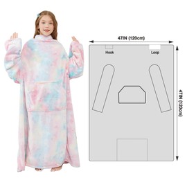 Viviland Wearable Fleece Blanket with Sleeves & Foot Pocket for Kids Lightweight Soft Blanket for Boys and Girls, 47" x 47" Inches