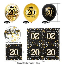 Napkins 20th Birthday, Pack of 30 Napkins 20th Birthday Man + 18 Pieces Decorative 20th Birthday Balloons, Napkins 20th Birthday Man Woman, Happy Birthday 20 Napkins