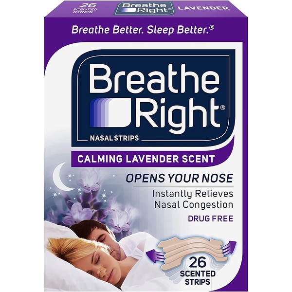 Breathe Right Calming Lavender Scented Drug-Free Nasal Strips for Nasal Congestion Relief 26 count - Pack of 4