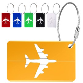 Suitcase Tag with Address Tag, Suitcase Tag, Pack of 6, Luggage Tag, Suitcase Tag Made of Aluminium Alloy with Stainless Steel Cord and Name Tag, for Luggage, Suitcase, Bag, Handbag