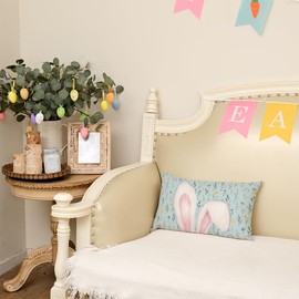 AACORS Easter Pillow Cover 12x20 Inch Rabbit Ears Floral Decorations Holiday Farmhouse Spring Pillow Case for Home Sofa Couch Decor (Blue) AA423-12