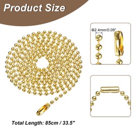 HARFINGTON Stainless Steel Ball Chain 2.4mm 33.5" Length Round Bead Necklace Dog Tag Pull Chains with Connectors Clasps for Men Women Jewelry Making Bracelets Keychain, Gold