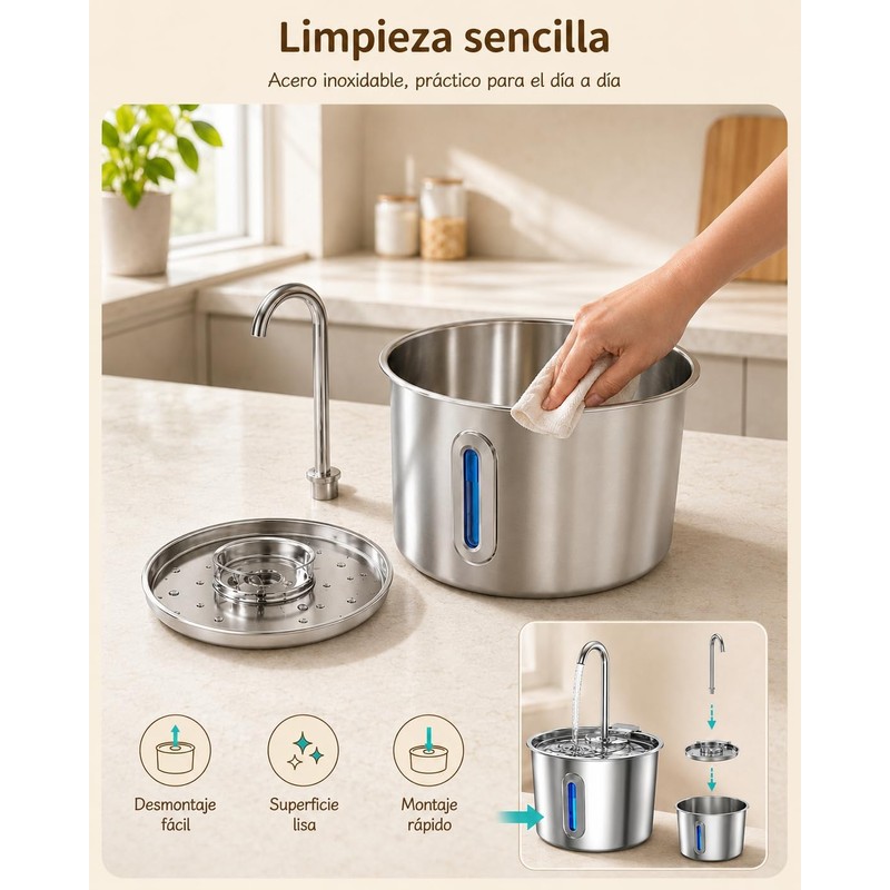 Fuente de Agua para Gato de 2.2L, 6 Filtros Bebedero