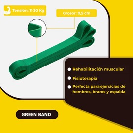 Resistance Band 25 kg Green - Natural Latex Elastic Band 208 cm for Exercise, Crossfit, Strength, Chin-ups, Yoga, Pilates, Rehabilitation, Glutes, Legs (Green, High (25 kg))