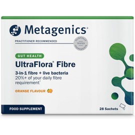 Metagenics UltraFlora Fibre - 3-in-1 Gut Support Supplement with Fibre, Live Bacteria & Vitamin B2 - Orange Flavour, 28 Sachets