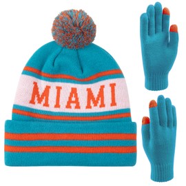 Orange Dolphin-Beanie Glove Set for Men Women Apparel Winter Hat Knit Skull Cap