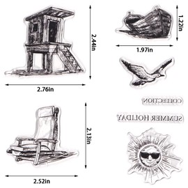 Threetols Summer Theme Clear Stamps for Card Making, Sun Clear Rubber Stamps With Sentiments Words Birds House Stamps for Holiday Card Making Decor DIY Scrapbooking Transparent Album Decor Paper Craft