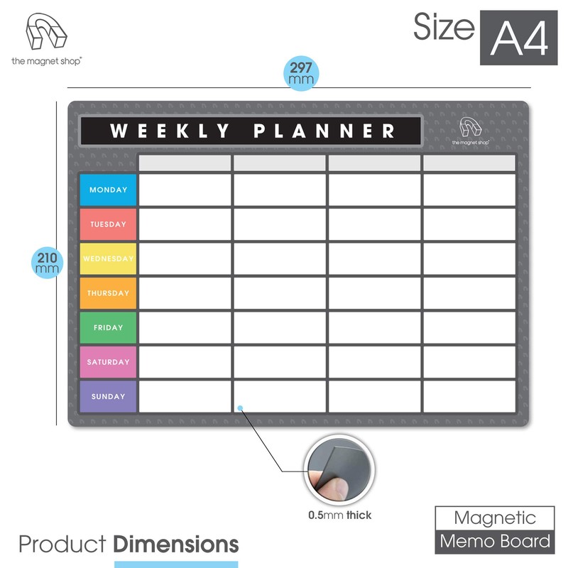 TMS A4 Magnetic Weekly Planner and Organiser | Customisable Whiteboard