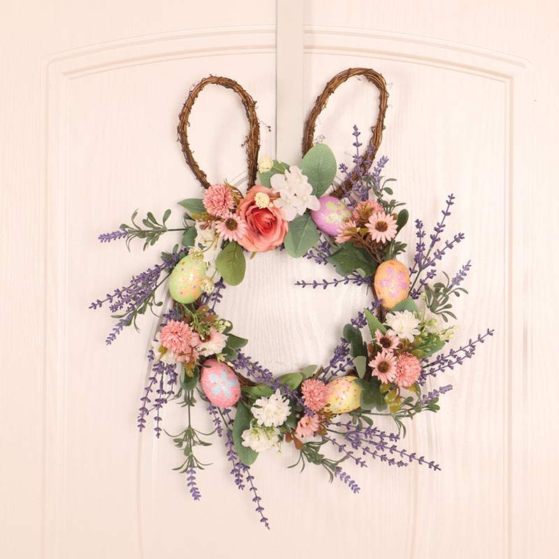 Bunny Egg Easter Wreath Simulation Lavender Wreath Decoration for Door