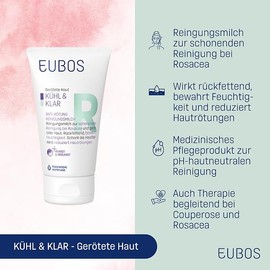 Eubos Cool and clear, anti-redness, cleansing milk, 150 ml, recommended by dermatologists, for reddened skin, for pH skin-neutral cleansing for rosacea
