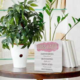 Funny Office Sign Boss Lady Rustic Wood Box Sign Quote Gift for Women Boss Decor for Home Office 6 X 6 Inch