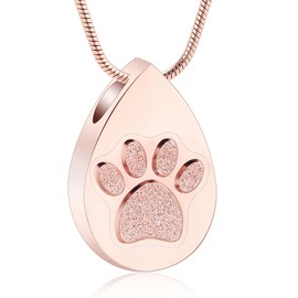 VCCWYQK Droplet Shape Cremation Jewelry for Dog/Cat Paw Print for Ashes Keepsake Memorial Urn Pendant Necklace with Stainless Chain and Fill Kits for Men Women(Rose gold)