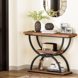 Snughome Entryway Table, 39.4" Console Table, 3-Tier Industrial Sofa Table Behind Couch Accent Table, 200 LBS Load Tabletop, Easy Assembly, for Hallway, Living Room, Foyer, Rustic Brown