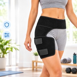 Adjustable Hip Brace Thigh Compression Wrap, Groin and Hamstring Support, Breathable Compression Sleeve with Adjustable Straps for Men and Women
