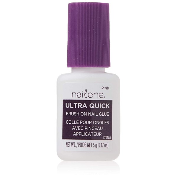 Nailene Pink Brush-On Nail Glue, 0.10 oz – Durable, Easy to Apply False Nail Glue – Repairs Natural Nails – Quick-Drying Nail Adhesive Lasts Up to 7 Days – Nail Care Essential, 1 pack (COSNAI842)