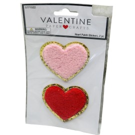 Unbranded NEW Valentine’s Day HEARTS Patch Fuzzy/Chenille Stickers Pink/Red 2 Count