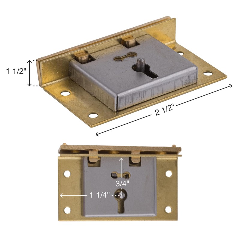 Large Brass Half Mortise Chest or Box Lid Lock w/Skeleton