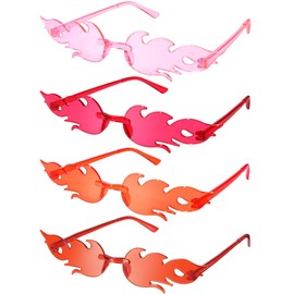 EBOOT 4 Pairs Fire Flame Glasses Rimless Flame Fire Sunglasses for Mardi Gras St.patrick's Day Women Men Cosplay (Red Series)
