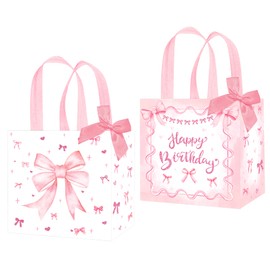 umoni Pink Bow Tote Bags Coquette Birthday Party Supplies Non Woven Bow Knot Theme Party Treat Bags Coquette Birthday Goodie Bags with Handles for Girls Bachelorette Baby Shower Supplies
