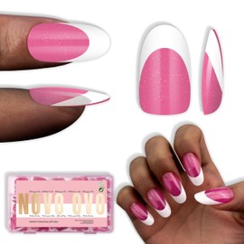 NOVO OVO White French Tip Oval Nail Tips Press on ROSE PINK, Extra Thick Medium Soft Gel Fake Nail Acrylic Extension, Need Builder Gel Top Coat, No Glue Included, for Salon DIY x 15 Sizes 240 pcs