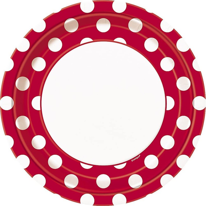 Unique Party 37495 - 23cm Red Polka Dot Party Plates,