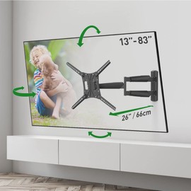 Barkan 26" / 66cm Long TV Wall Mount, 13-83 inch Full Motion Articulating - 4 Movement Premium Flat/Curved Screen Bracket, Holds up to 95lbs, Extremely Extendable, Fits LED OLED LCD