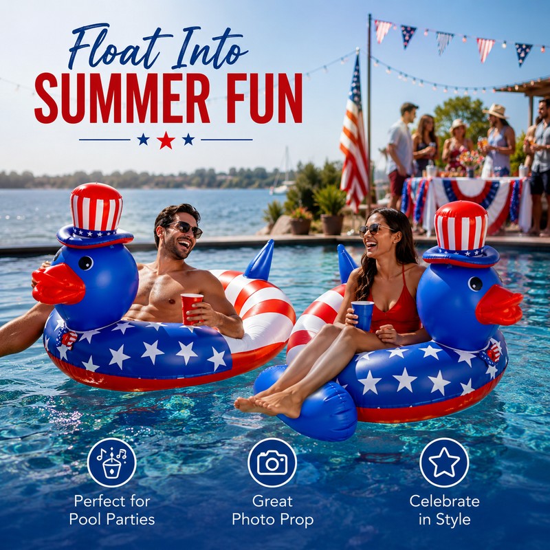 2-Pack Patriotic Duck Pool Floats for Summer Fun – Red