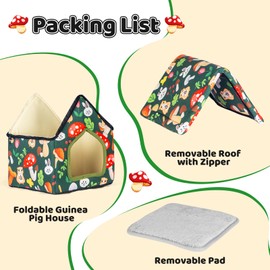 Yigerlee Guinea Pig Hideout, Foldable Guinea Pig House with Non-Slip Bottom & Removable Pad, Soft & Washable Bunny Bed for Hamsters Dwarf Rabbits Ferret Hedgehogs and Other Small Animals