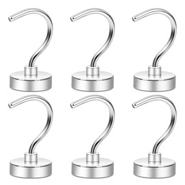 Neosmuk Magnetic Hooks,30kg Large Opening Hook CNC Machined Base,Ideal for Cruise,Grill,Towel,Kitchen Indoor Hanging (Silvery White,Pack of 6)