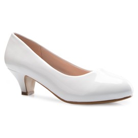 Olivia K Women's Classic Closed Toe Kitten Heel Pumps | Dress, Work, Party Low Heeled, White, 8.5
