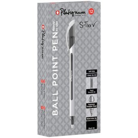 Platignum S-Tixx Black Ballpoint Pen [Pack of 12] Soft Grip Barrel with LV Ink for Smudge-Free and Ultra-Smooth Writing [50513]