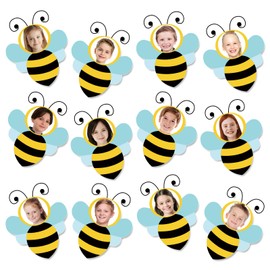 FYSUIMU 50 Pcs Bee DIY Cutouts Bumble Bee Shape Paper Cutting Cartoon Bulletin Board Decoration with 100 Pcs Glue Points for Summer Party Classroom Home Photo Crafts