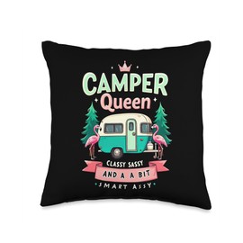 Camper Queen Classy Sassy Smart Funny Camping Girl Throw Pillow